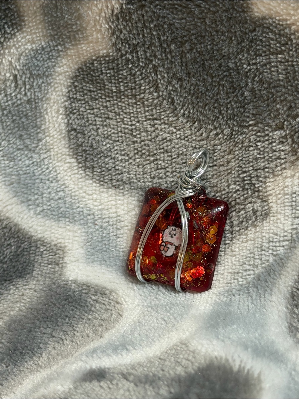 Handcrafted Red Resin and Silver Wire Wrapped Pendant K-pop inspired